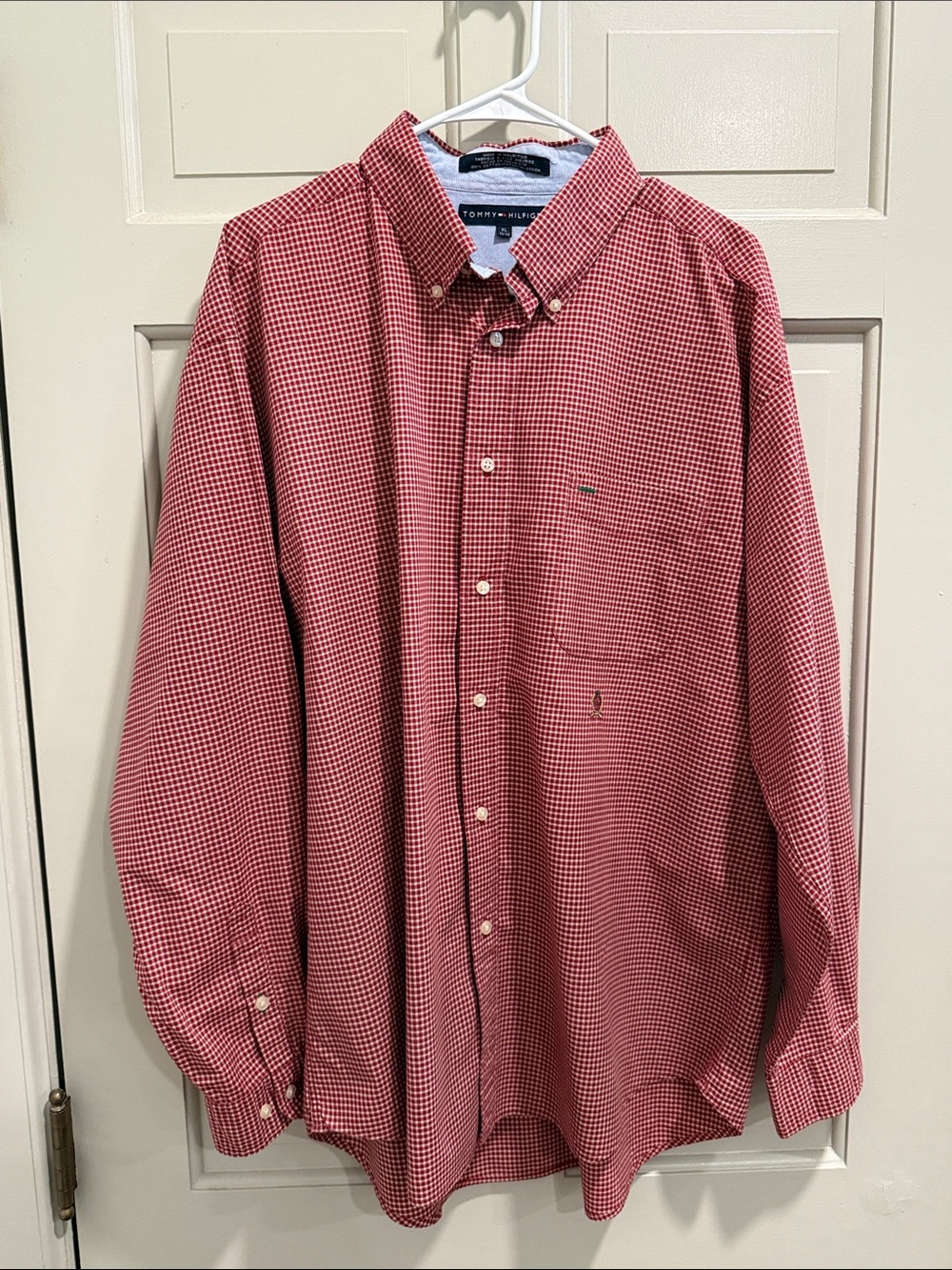 Vintage Tommy Hilfiger Men's Red Gingham Button Down Shirt EUC Size XL